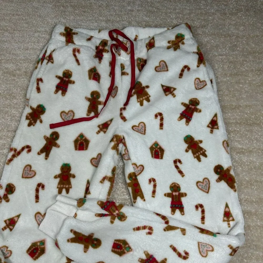 Joyspun Pajama Pants Girls S 4-6 Gingerbread Fleece Holiday Sleepwear White